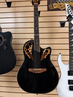 Black Ovation-Style Acoustic Electric Guitar