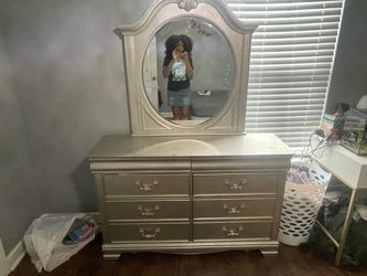 Champagne Dresser with Oval Mirror