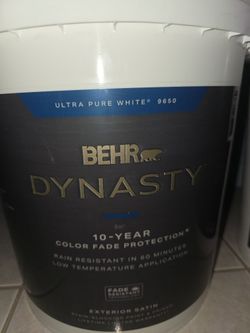 BEHR DYNASTY
5 gal. Ultra Pure White Satin Exterior Stain-Blocking Paint & Primer