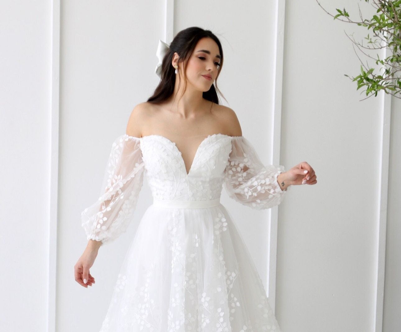 Off-Shoulder Midi Length White Wedding Dress or Elopement Dress