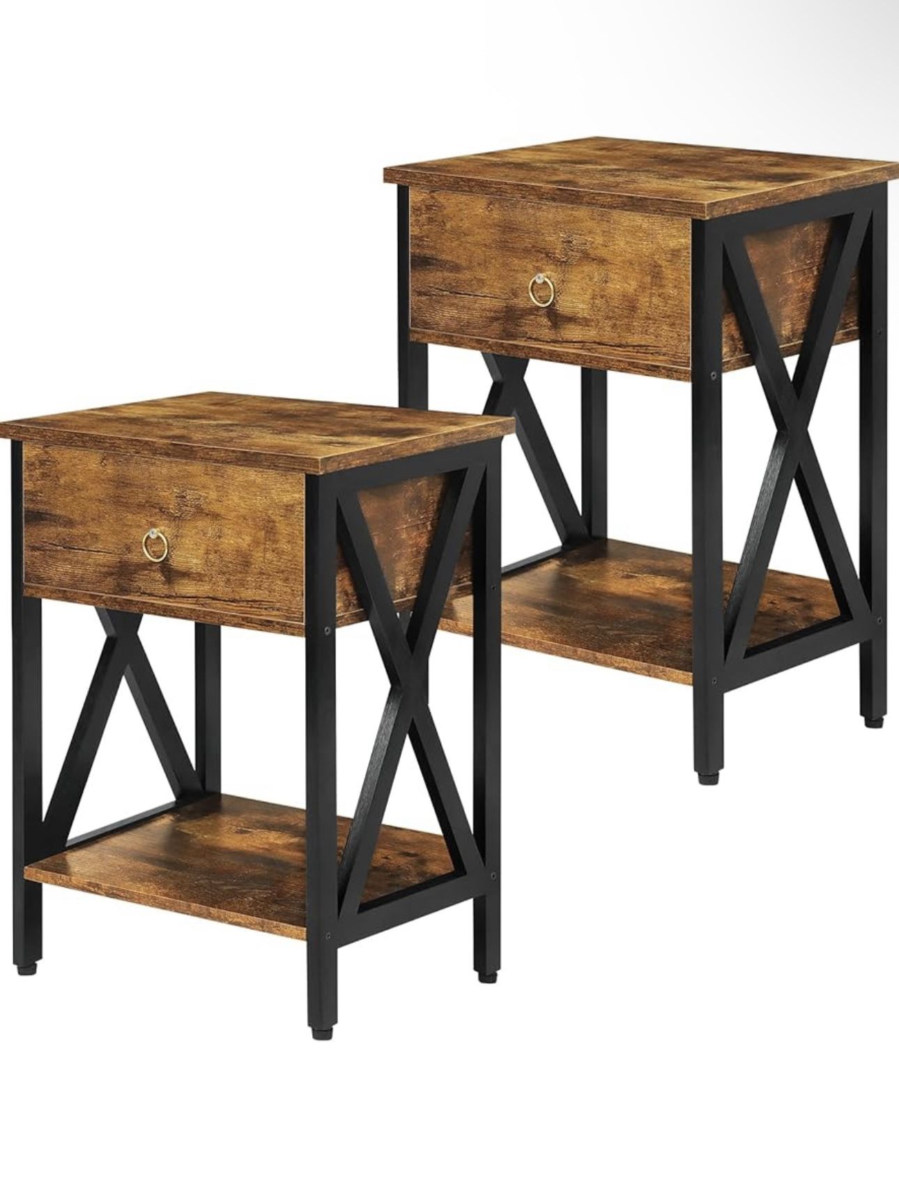 Nightstands Set of 2, Industrial Bedside End Table...