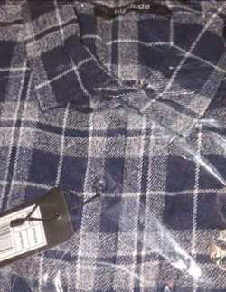 Big Dude Black and gray flannel button up long sleeve shirt