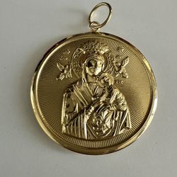 18K Authentic Yellow Gold Catholic Religious Pendant 