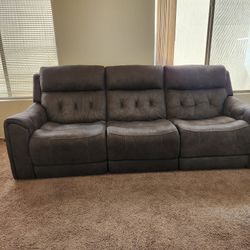 Gray Sofa - ALL 3 Seats Power Recline + Power Headrests + USB + Spare Motor