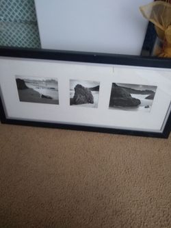 Black and White Beach Triptych Framed Print