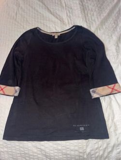 BURBERRY BRIT Women Black 3/4 Sleeve Top Shirt Size XL Nova Check Cuff Logo