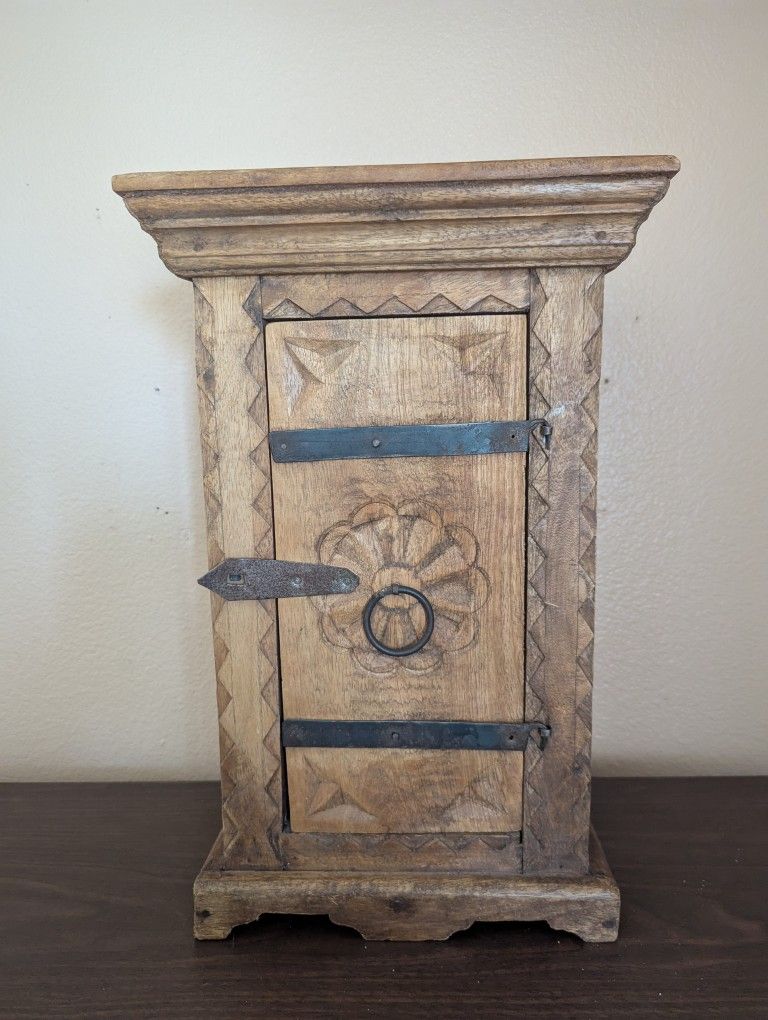 Primitive Hand carved Mexican cabinet