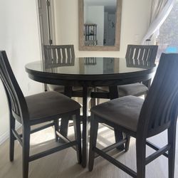 High Top Grey Dining Table With Glass Top 6 Chairs