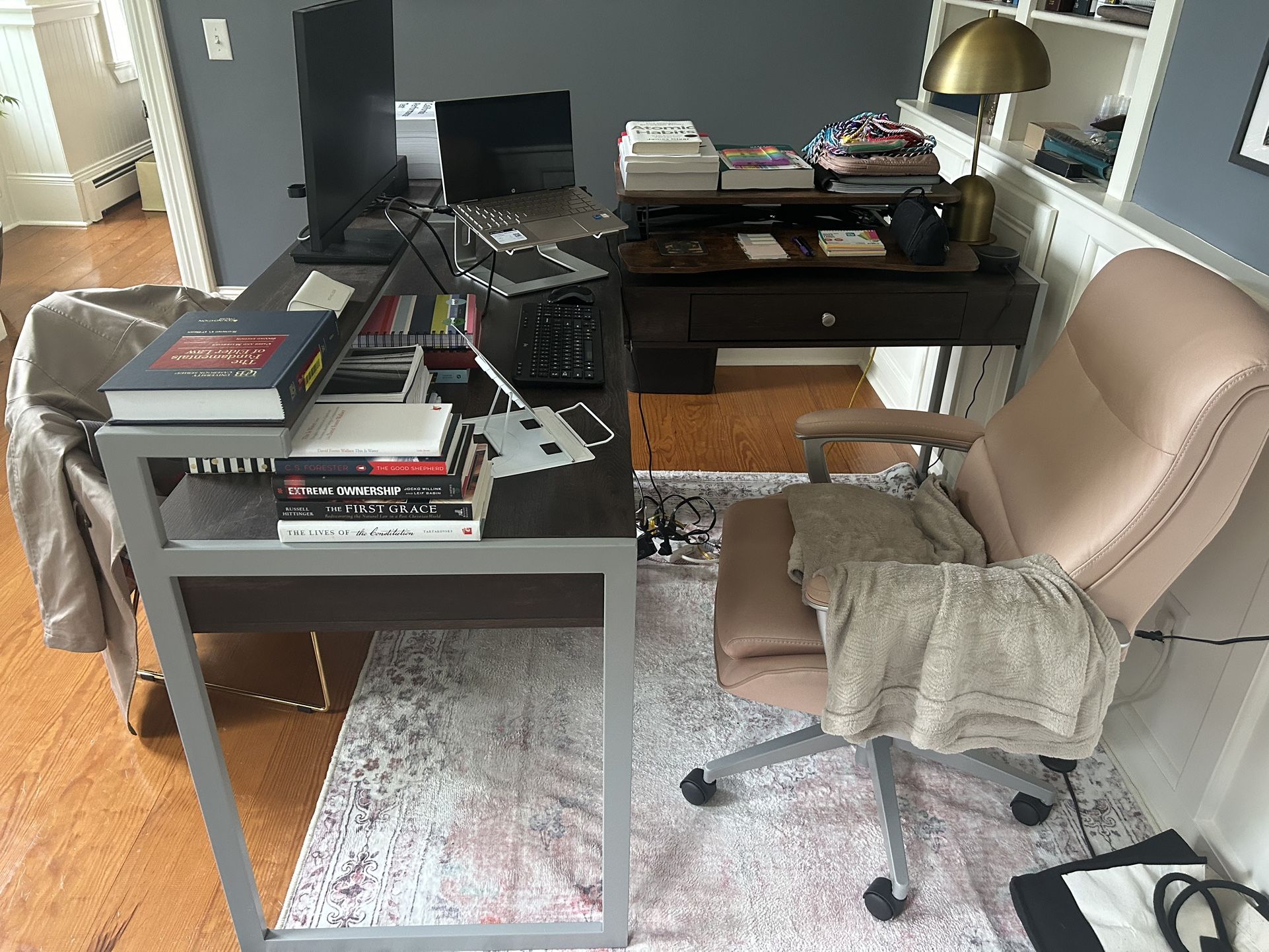 Home Office Executive L Shaped Desk With Chair And Active Standing Work Station