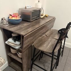Industrial Bar Height Dining Table w/ Built-In Shelves + 2 Stools — Amazon 3-Piece Set | LIC Queens