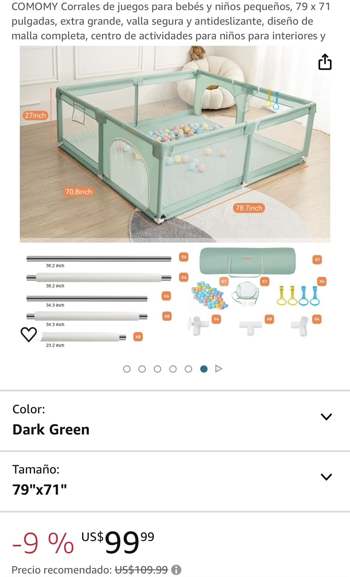 COMOMY Corrales de juegos para bebés y niños pequeños 79 x 71 pulgadas extra grande valla segura y antideslizante diseño de malla completa centro