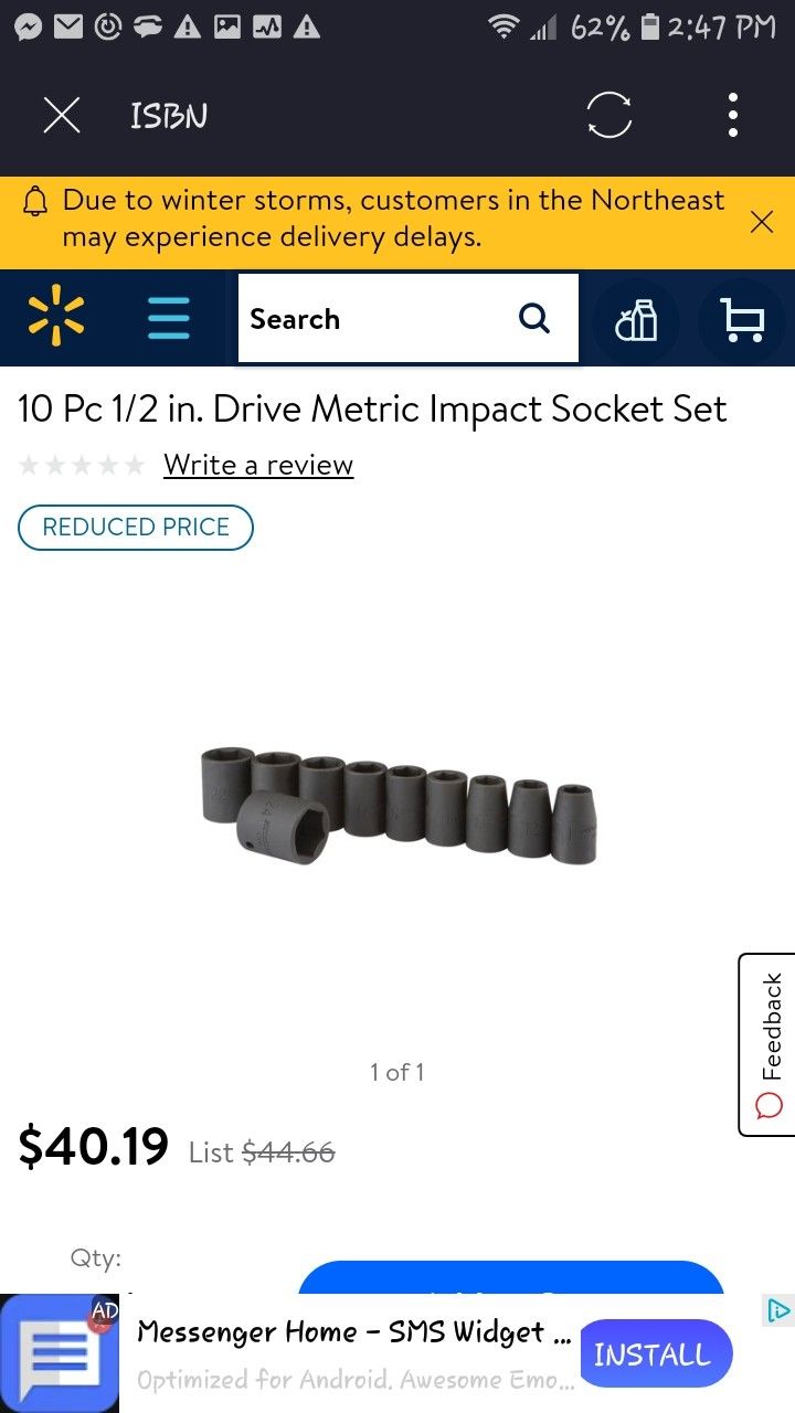 Pittsburgh half-inch drive 10 piece socket set