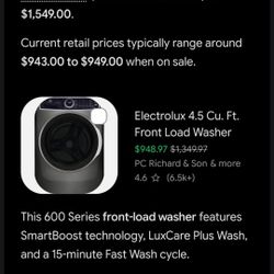 
Electrolux Washer -  SmartCare LuxCare Plus Boost.