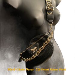 Black Leather Front Fanny Pack 