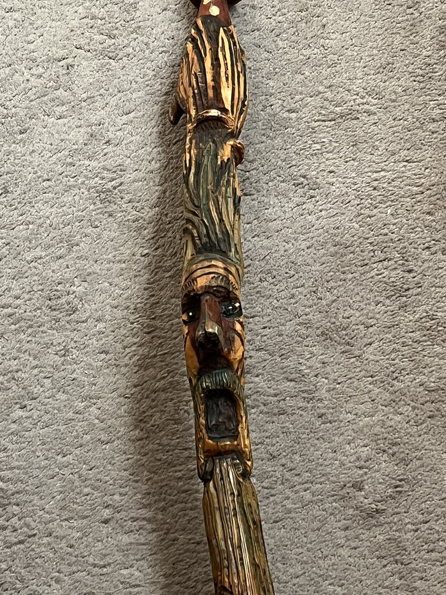 Hand Carved Wooden Mushroom Walking Stick / Cane  