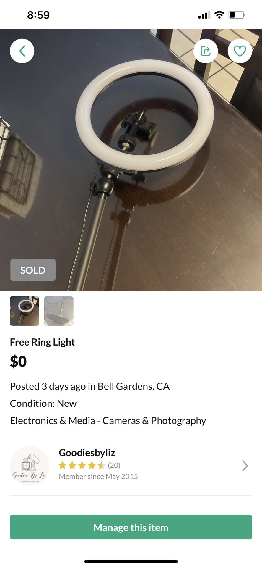 Free Ring Light, Don’t Mssg Me If Your Really Not Planning On Coming For It 