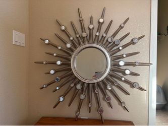 Large Contemporary “Sunburst” Mirror With Mirrored Discs Accents