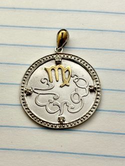 10K Solid Gold Virgo Zodiac Pendant Charm Diamond Accent