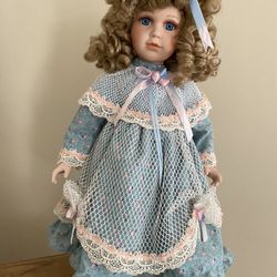 Blue Dress Porcelain Doll 