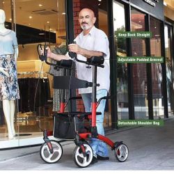 Stand up Rollator Walkers for Seniors- Bi-folding Rolling Walker with Seats and 10" Wheels,Padded Armrest and Backrest,Tall Rolling Mobility Aid with