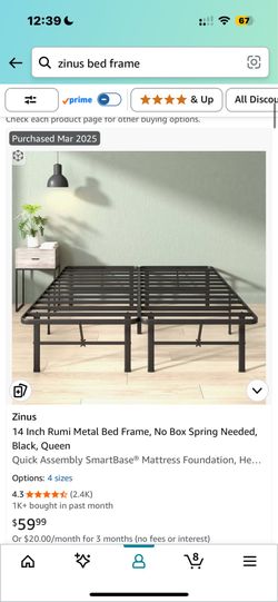 Zinus 14 Inch Queen Metal Bed Frame (No Box Spring Needed)
