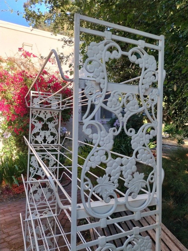 Shelving Antique Baker's Rack Large Wrought Iron Scroll Work 1920s - Very Nice