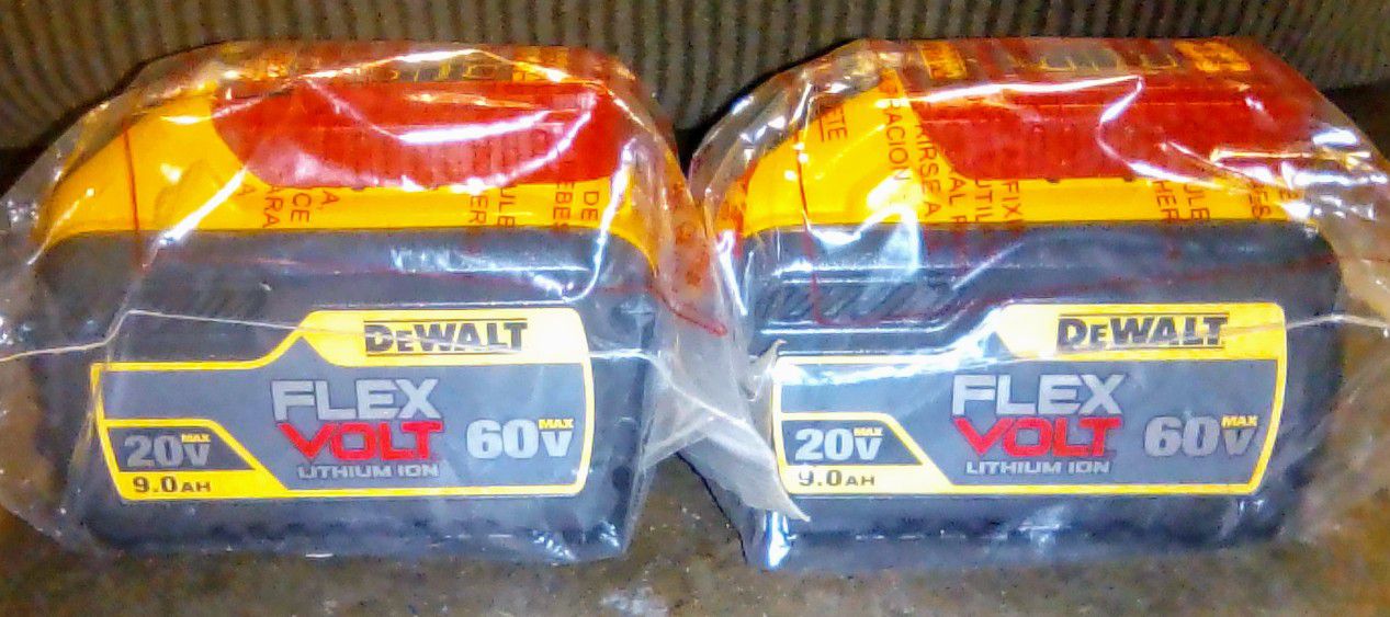 2 DeWalt Flex Volt 9amp Batteries