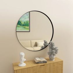 22/24/28in Black Elvire Metal Round Wall Mirror Premium quality