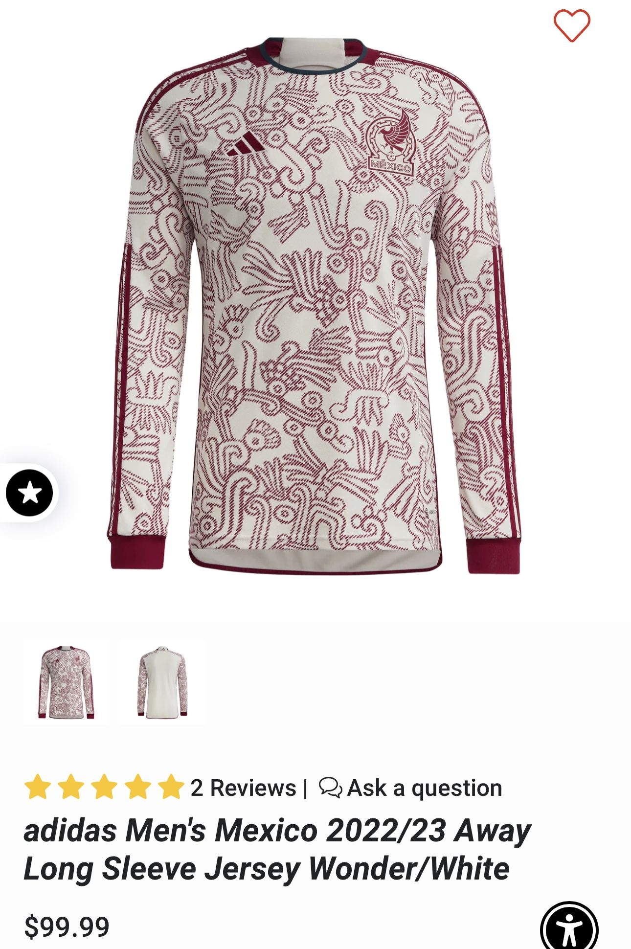 adidas Men's Mexico 2022/23 Away Long Sleeve Jersey Wonder/White