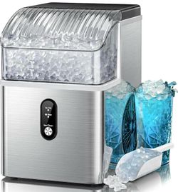 Nugget Ice Makers Countertop,Portable Ice Machine with Crushed Ice, 35lbs/Day,Self-Cleaning,One-Click Operation for Home Use(Silver)