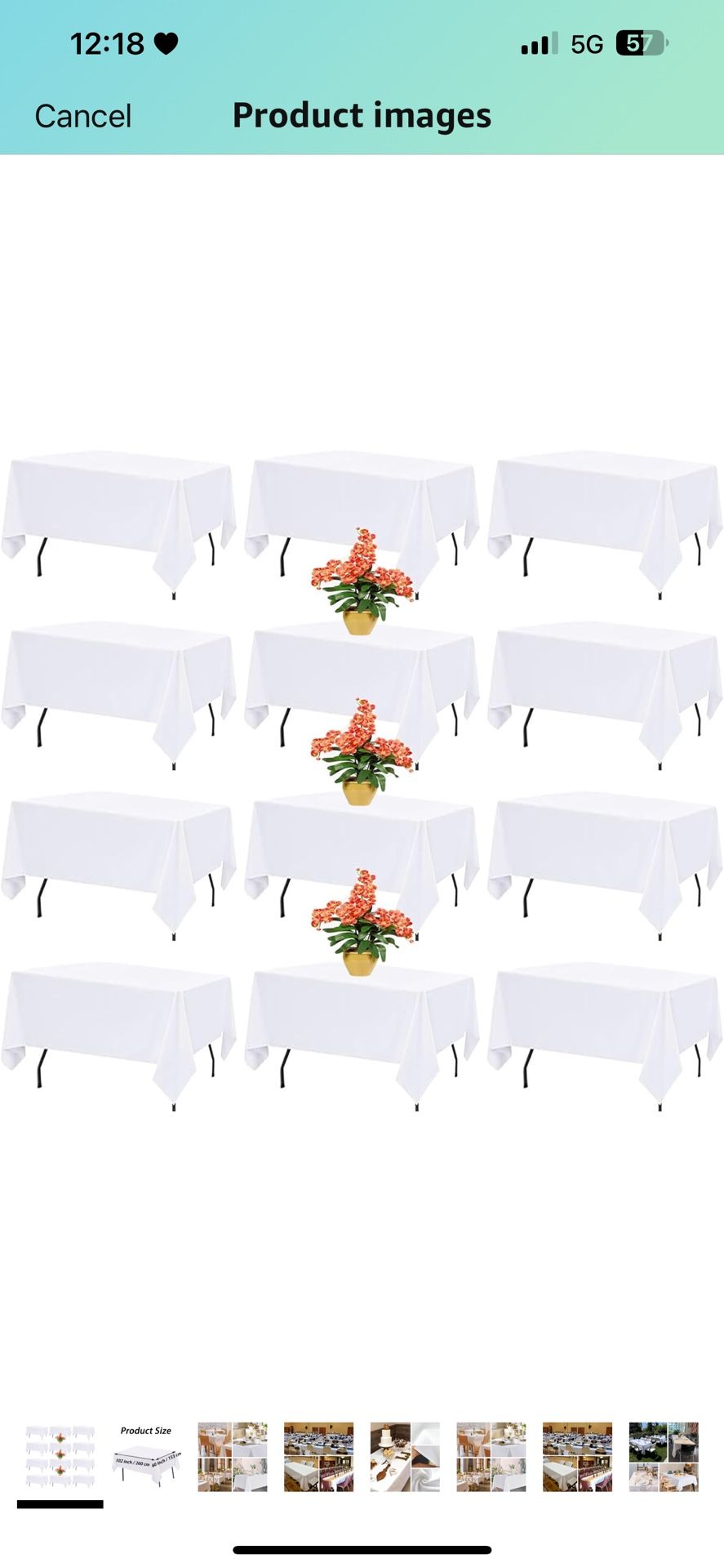 Set Of 12 White Tablecloths For Rectangle Tables 70-120 Inches