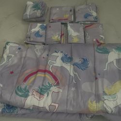Unicorn Twin Comforter Set, Twin Sheets, 4 Curtain Panels 