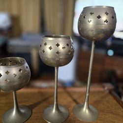 Set Of 3 Brass Candle holders