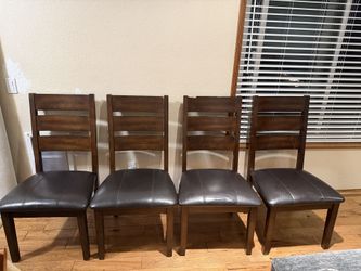 Solid Wood Dining Chairs (Set of 4) – Heavy & Sturdy – Dark Wood + Leather Seats