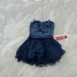 New Blue Sequin Puffy Dress