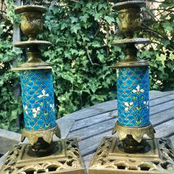 Vintage French Enamel Candle Holders
