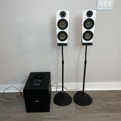 Jamo DS7 2.1 white speakers and subwoofer Home Theater System with stands