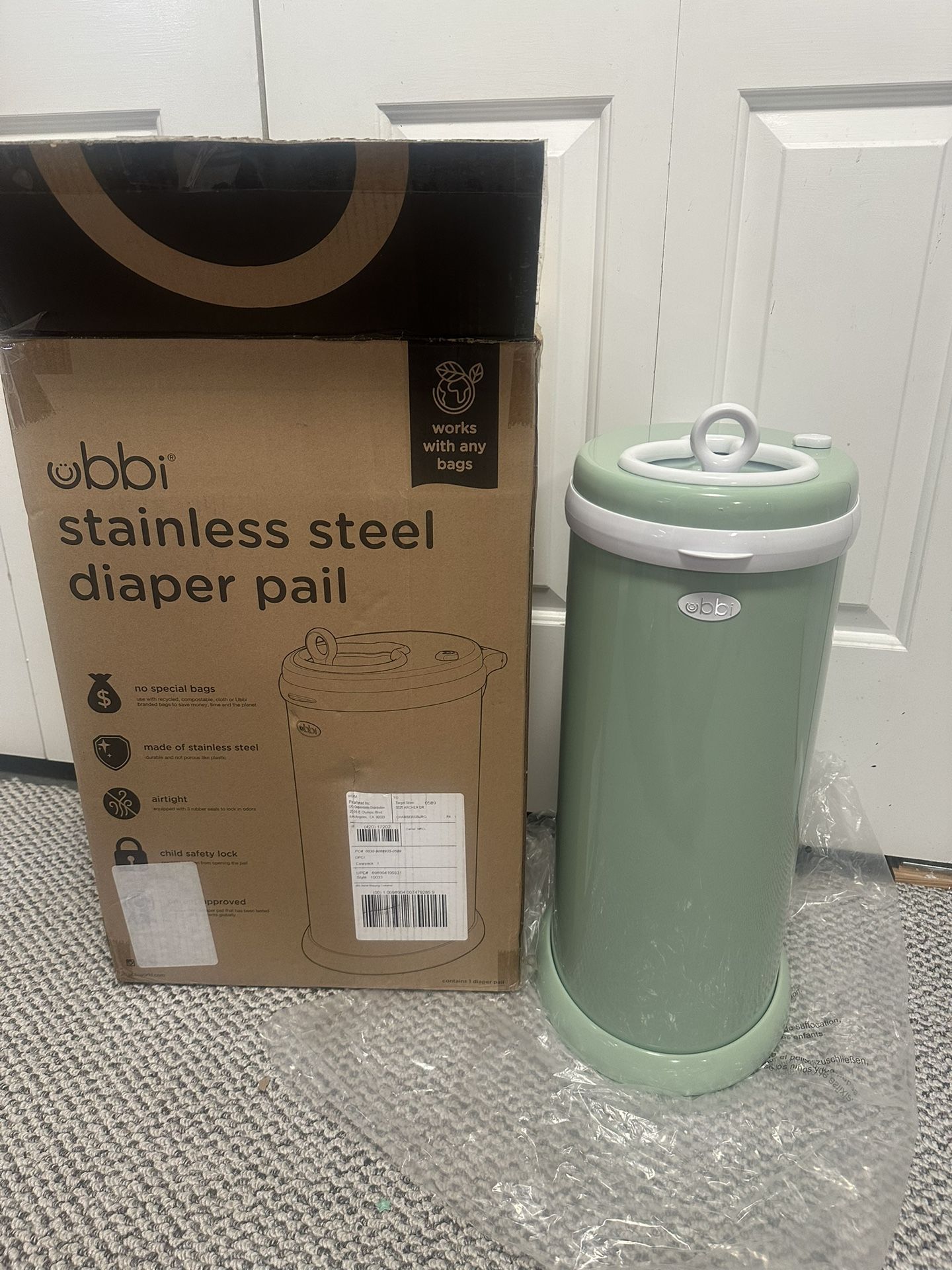 Ubbi Stainless Steel Diaper Pail - Sage Green