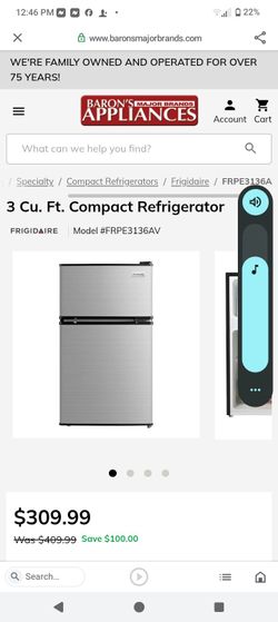 3 cu ft compact fridge valued @ $400.00