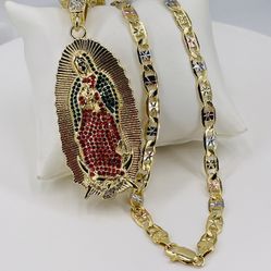 Virgen de Guadalupe y cadena oró laminado italiano/Virgin of Guadalupe and chain Italian gold plated