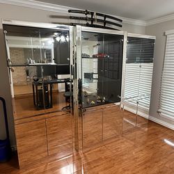 Modern Mirrored Entertainment Center / Display Cabinet – 110” Wide – 3 Piece Set