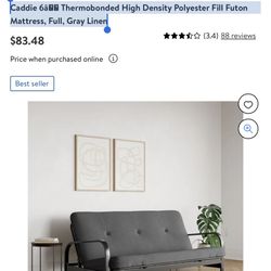 Caddie 6â Thermobonded High Density Polyester Fill Futon Mattress, Full, Gray Linen