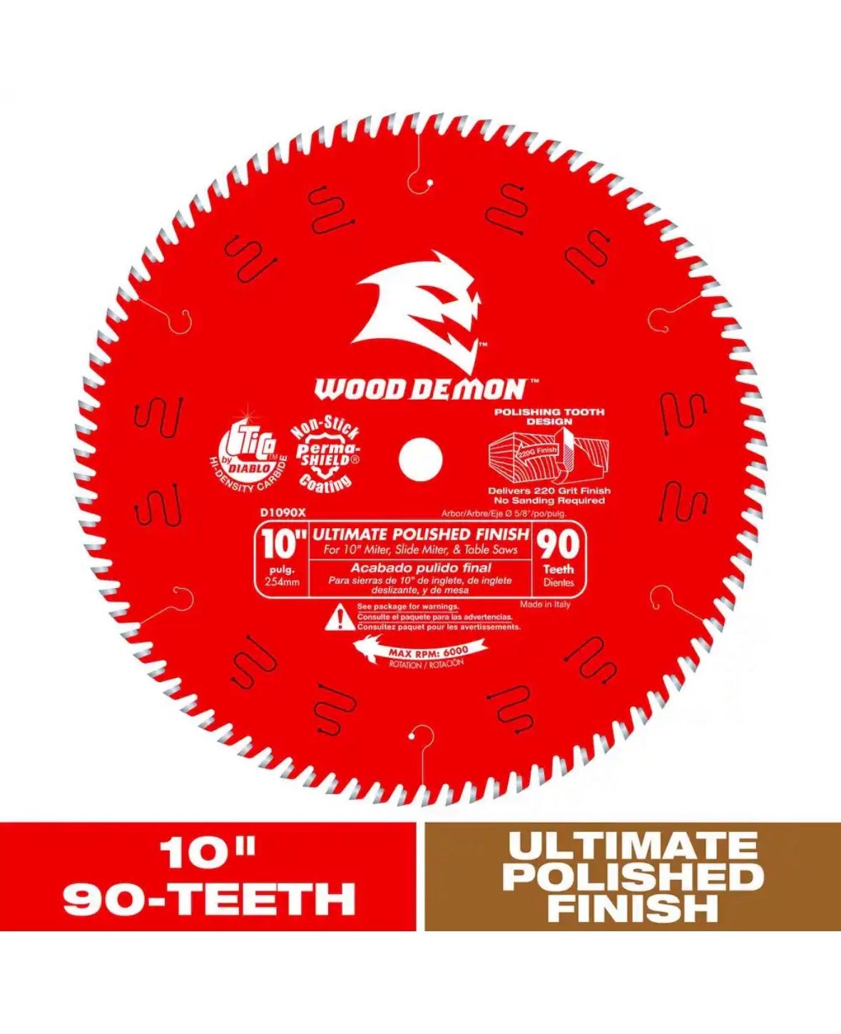 DIABLO 10in. x 90-Tooth Ultimate Polished Finish Saw Blade for Wood