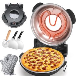 Electric Pizza Oven Indoor Glazed Ceramic Stone 12-Inch Portable Countertop Pizza maker, tandooor