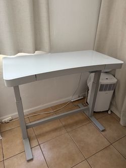 White Electric Standing Desk w/ Drawer + Wireless Charging