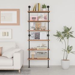 NEW Pipe Industrial Shelves, Wall Mounted Wood Metal Ladder Rustic Bookshelf