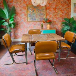 Mustard Vinyl Dining Kitchen Table And Seating For Four 