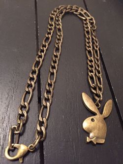 20” Brass Plated Elongated Designer Necklace with Playboy Bunny Pendant