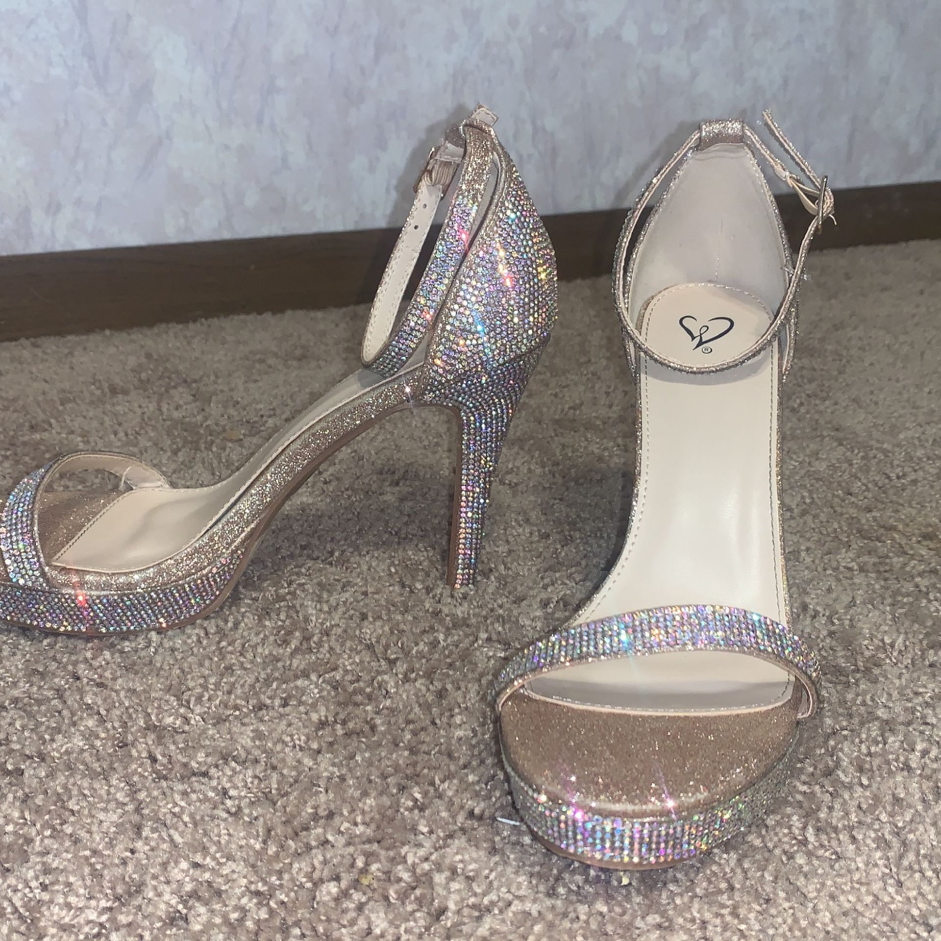 Used Silver Rhinestone Stilettos - Size 10