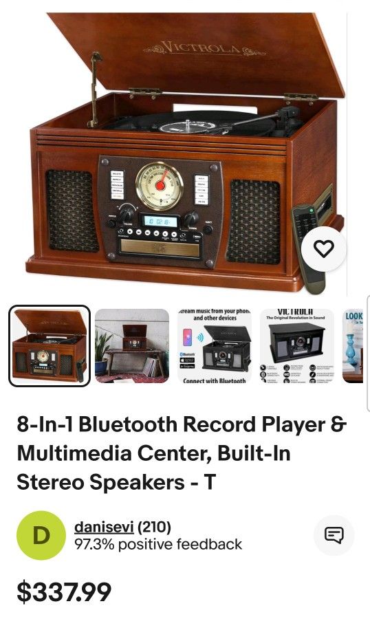 Bluetooth Record Player & Multimedia Center, Built-In Stereo Speakers